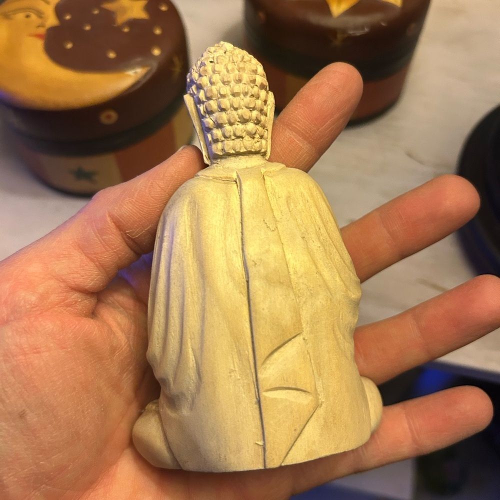 Serene Handcrafted Wooden Cream Buddha Sculpture Indonesia - Picture 4 of 11